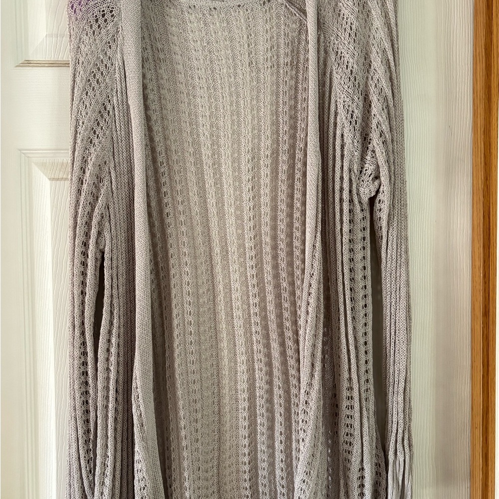 Elegant Gray Open-Knit Women's Sweater